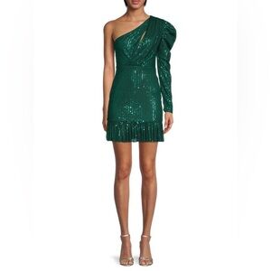 Elegant One-Shoulder Green Sequin Dress
